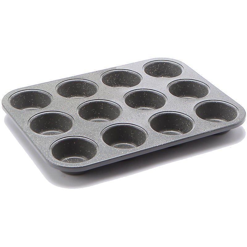 casaWare Ceramic Coated NonStick 12 Cup Muffin Pan (Silver Granite) - Image 2